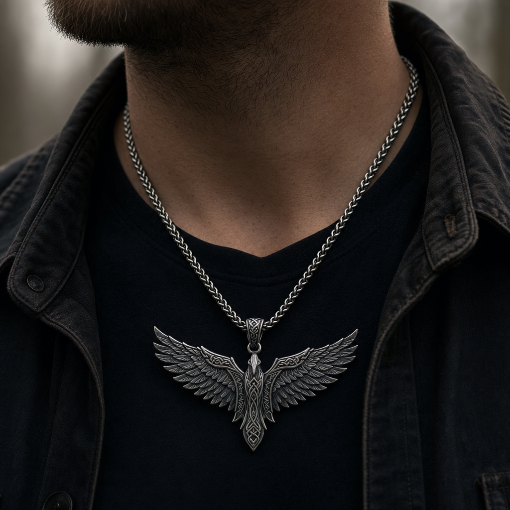 Valkyrie Wings Pendant Necklace — worn