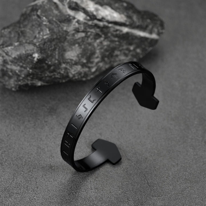 FaithHeart Viking Futhark Runes Cuff Bracelet For Men