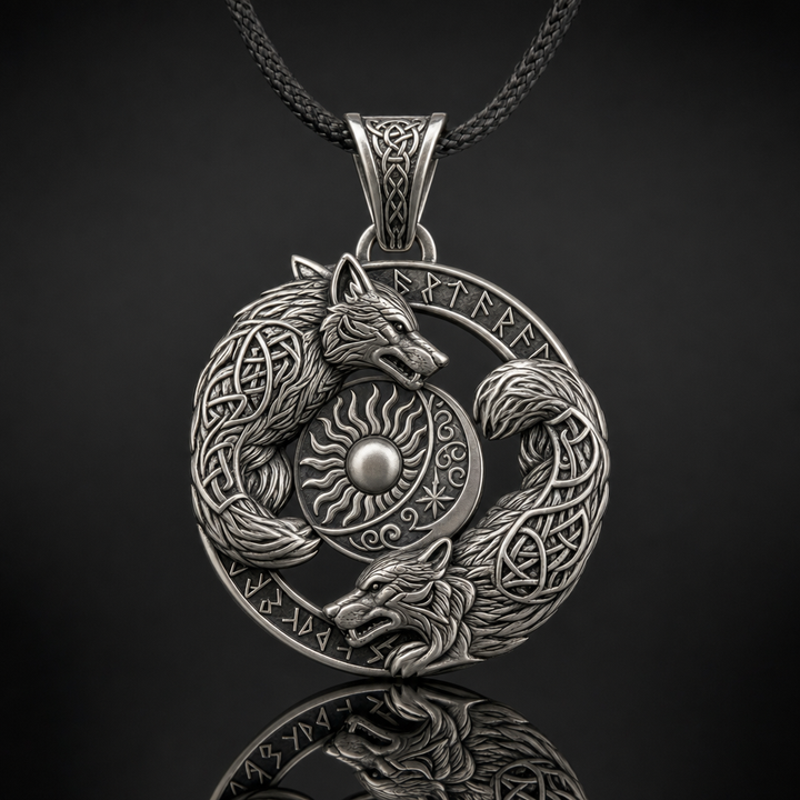 Skoll and Hati Sun-and-Moon Wolves Pendant Necklace