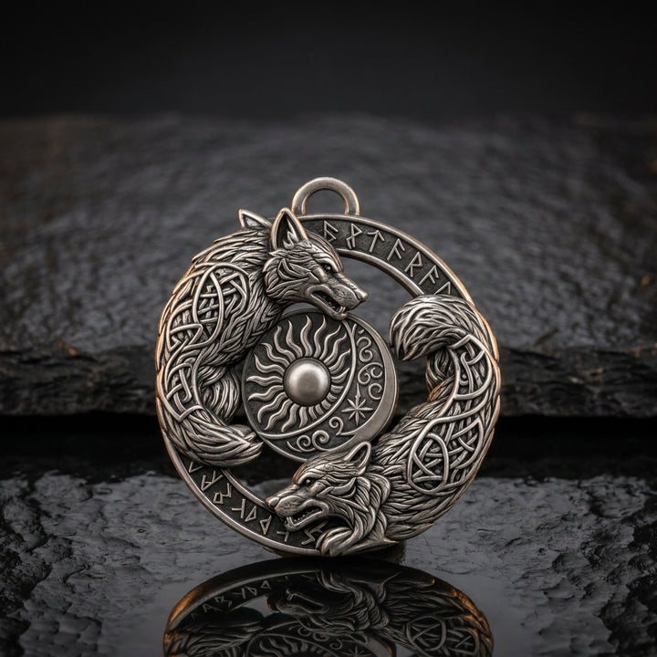 Skoll and Hati Sun-and-Moon Wolves Pendant Necklace — feature