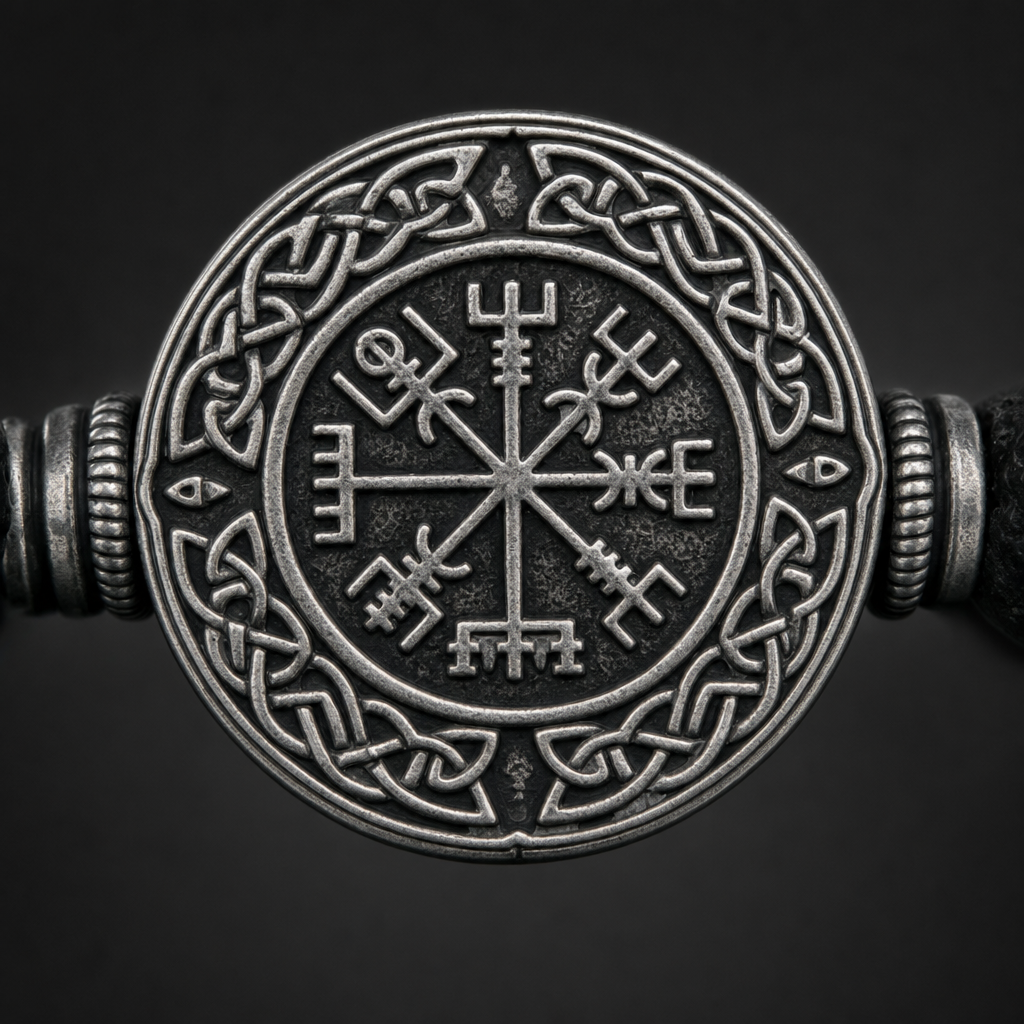 Tiger's Eye Vegvisir Bead Bracelet for Men — detail