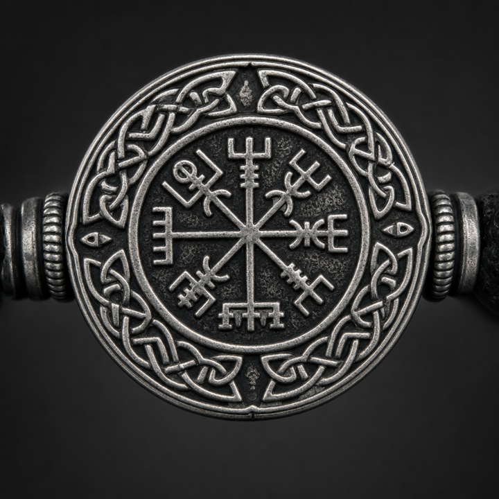 Tiger's Eye Vegvisir Bead Bracelet for Men — detail