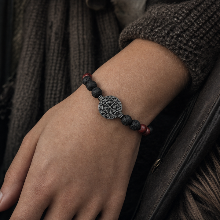 Tiger's Eye Vegvisir Bead Bracelet for Men — worn