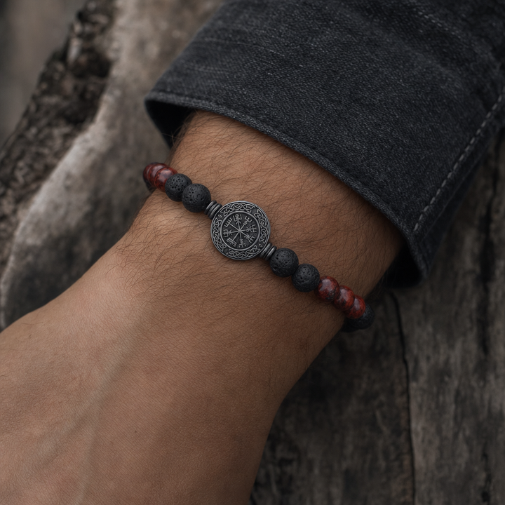 Tiger's Eye Vegvisir Bead Bracelet for Men — worn