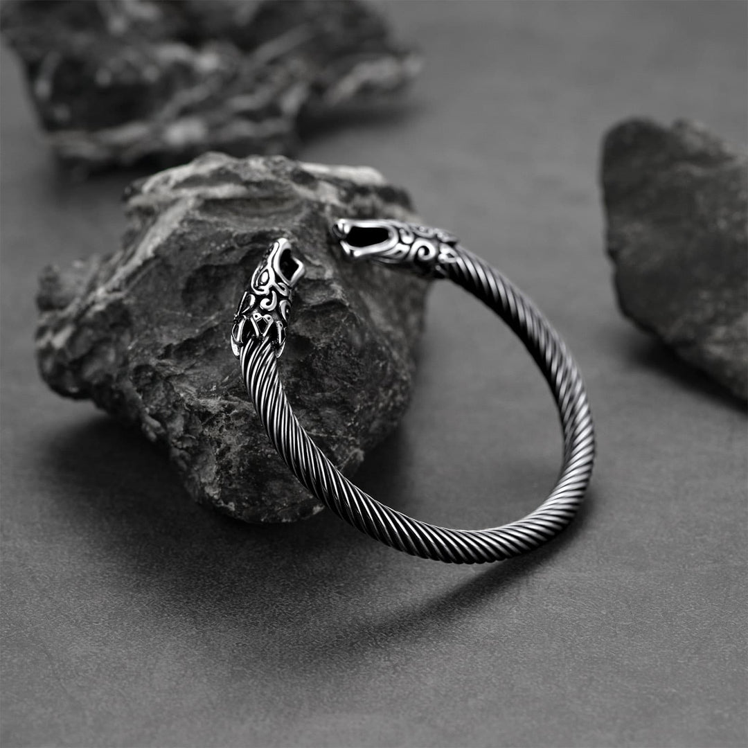 Viking Bracelet Norse Wolf Heads Cuff Bangle For Men