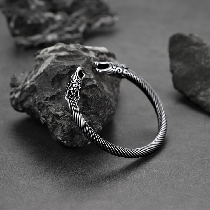 Viking Bracelet Norse Wolf Heads Cuff Bangle For Men