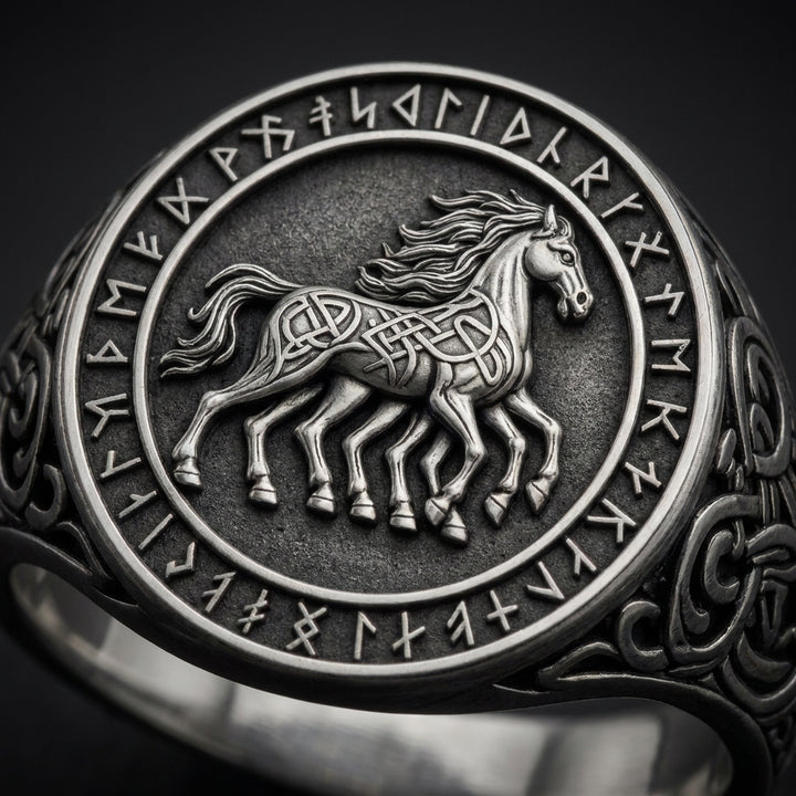Viking Sleipnir Horse Signet Ring — detail