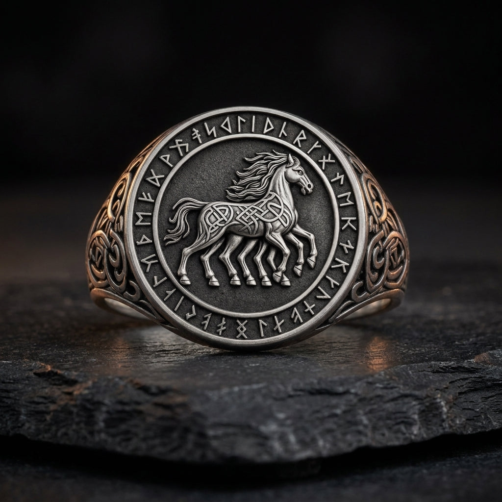 Viking Sleipnir Horse Signet Ring — feature
