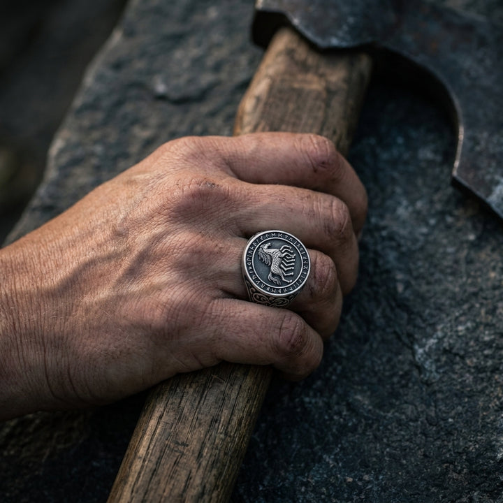 Viking Sleipnir Horse Signet Ring — worn