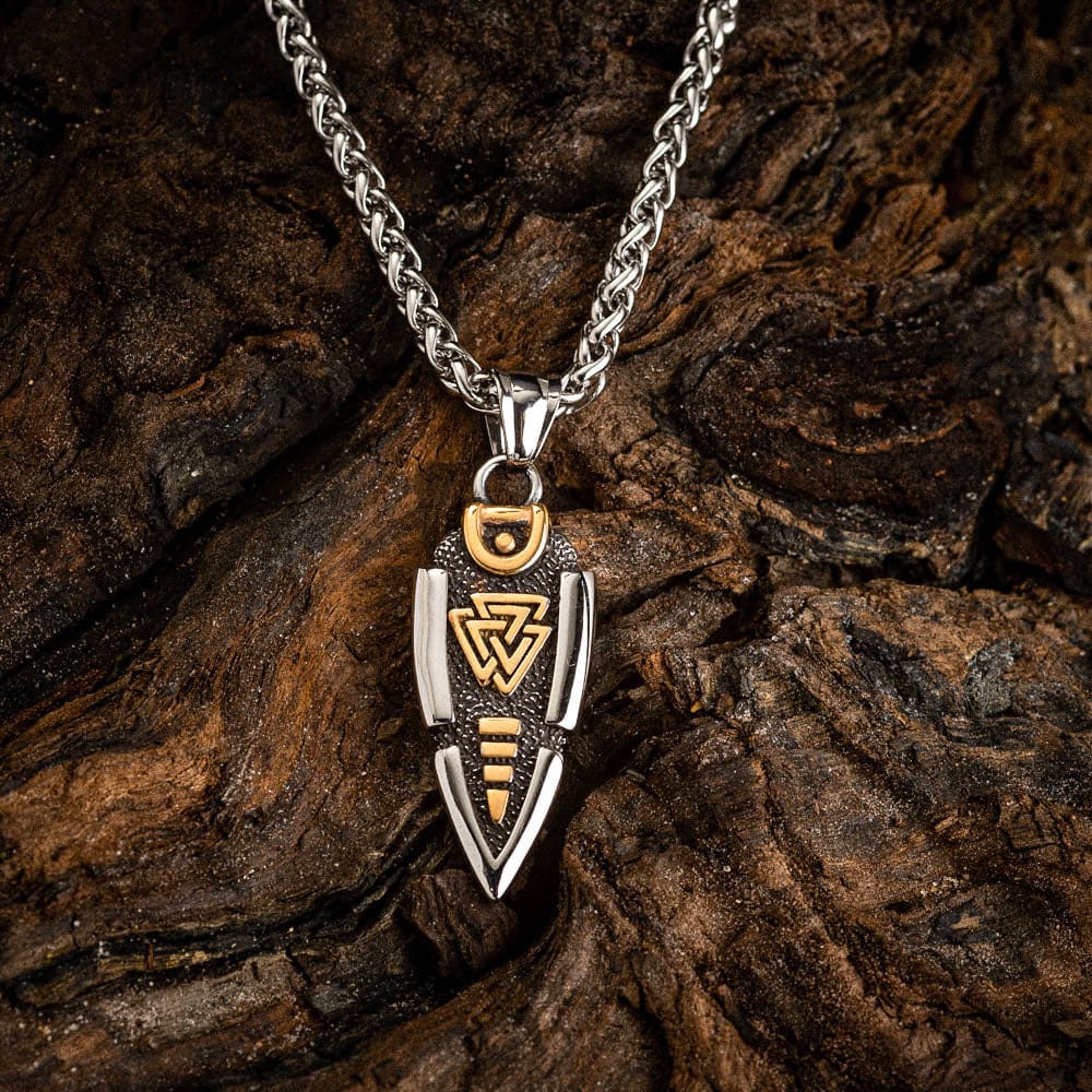 Solid Double Sided Odin’s Spear Valknut Amulet Necklace
