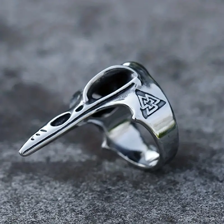Men's Crow Skull Vegvisir Ring