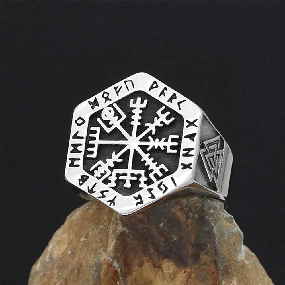 Valknut Compass Stainless Steel Viking Ring