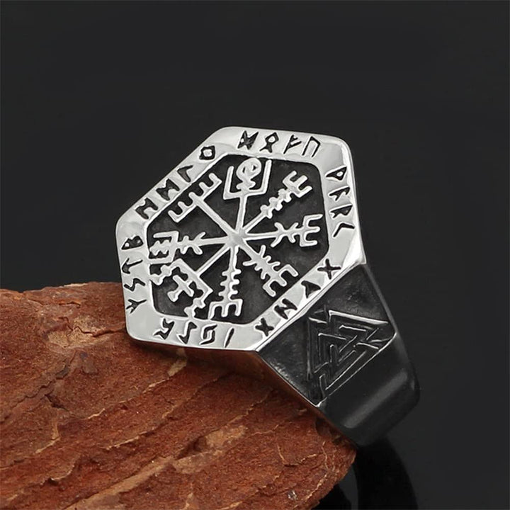 Valknut Compass Stainless Steel Viking Ring