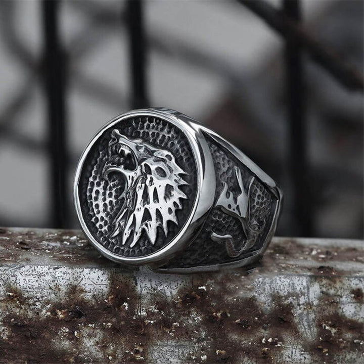 Growling Direwolf Stainless Steel Ring