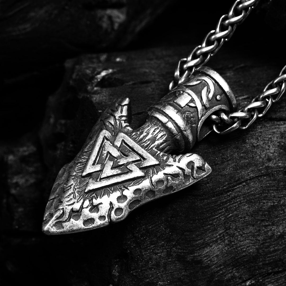 Valknut Stone Spear Stainless Steel Viking Pendant Necklace