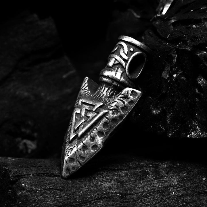 Valknut Stone Spear Stainless Steel Viking Pendant Necklace