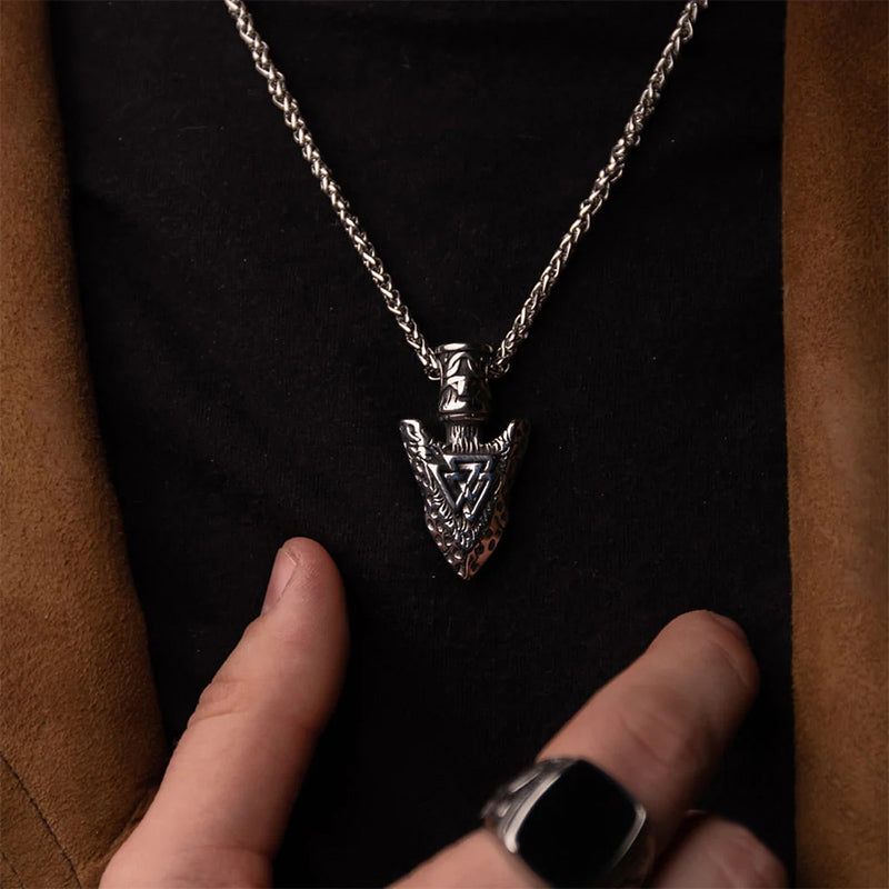 Valknut Stone Spear Stainless Steel Viking Pendant Necklace