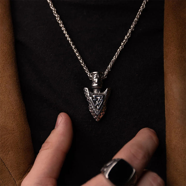 Valknut Stone Spear Stainless Steel Viking Pendant Necklace
