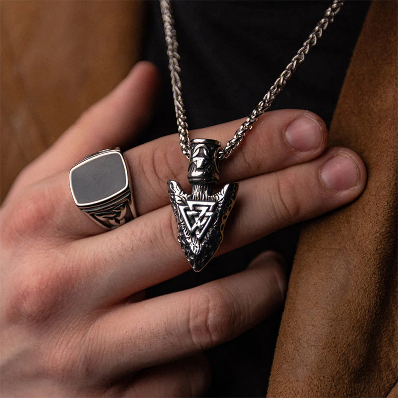 Valknut Stone Spear Stainless Steel Viking Pendant Necklace