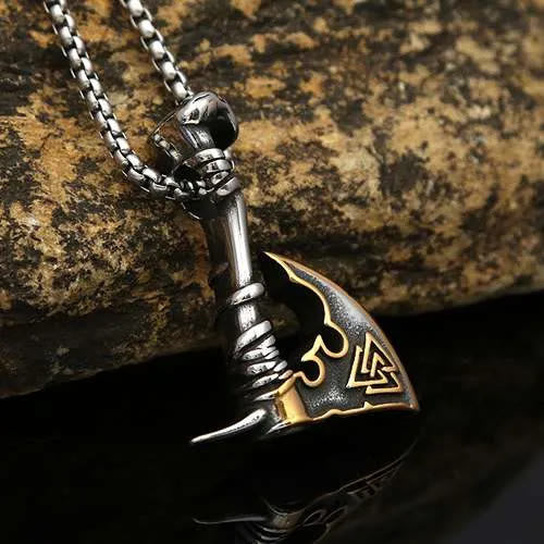 Viking Valknut Axe Necklace