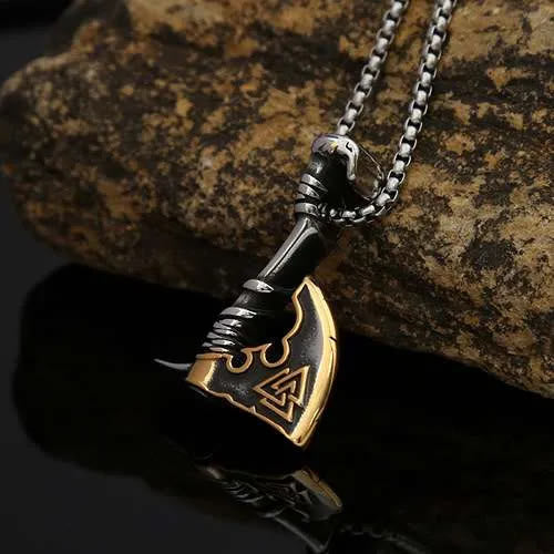 Viking Valknut Axe Necklace