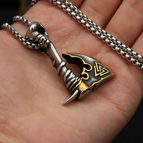 Viking Valknut Axe Necklace