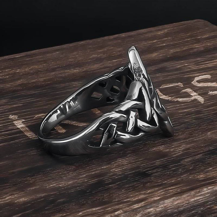 Celtic Knot Triple Horn Of Odin Ring