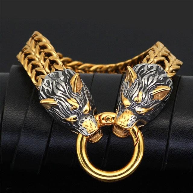 Nordic Fenrir Majestic Wolf Head Chain Bracelet
