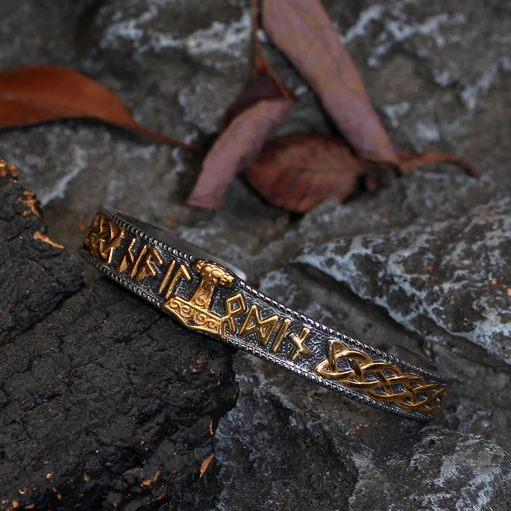 Celtic Knot Mjolnir Runes Stainless Steel Viking Bracelet