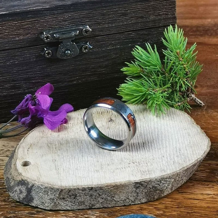 Stainless Steel Yggdrasil And Wood Inlay Ring