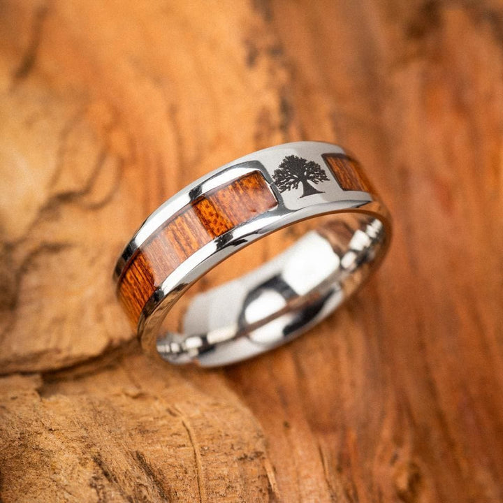 Stainless Steel Yggdrasil And Wood Inlay Ring