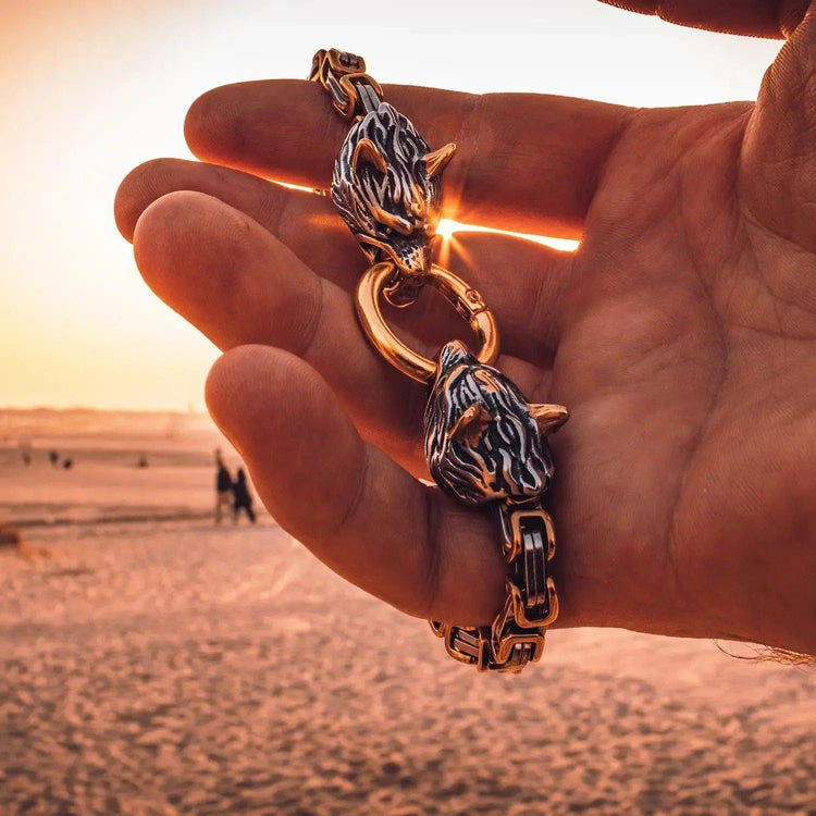 Nordic Geri And Freki Wolves Bracelet