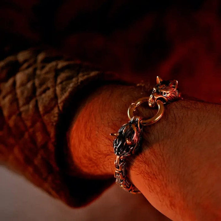 Nordic Geri And Freki Wolves Bracelet