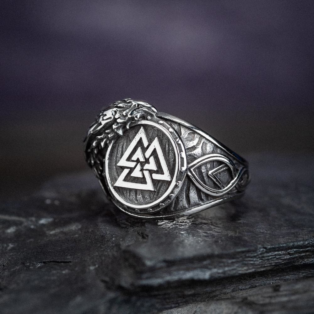 Men's Viking Raven And Valknut Ring