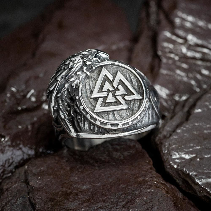 Men's Viking Raven And Valknut Ring
