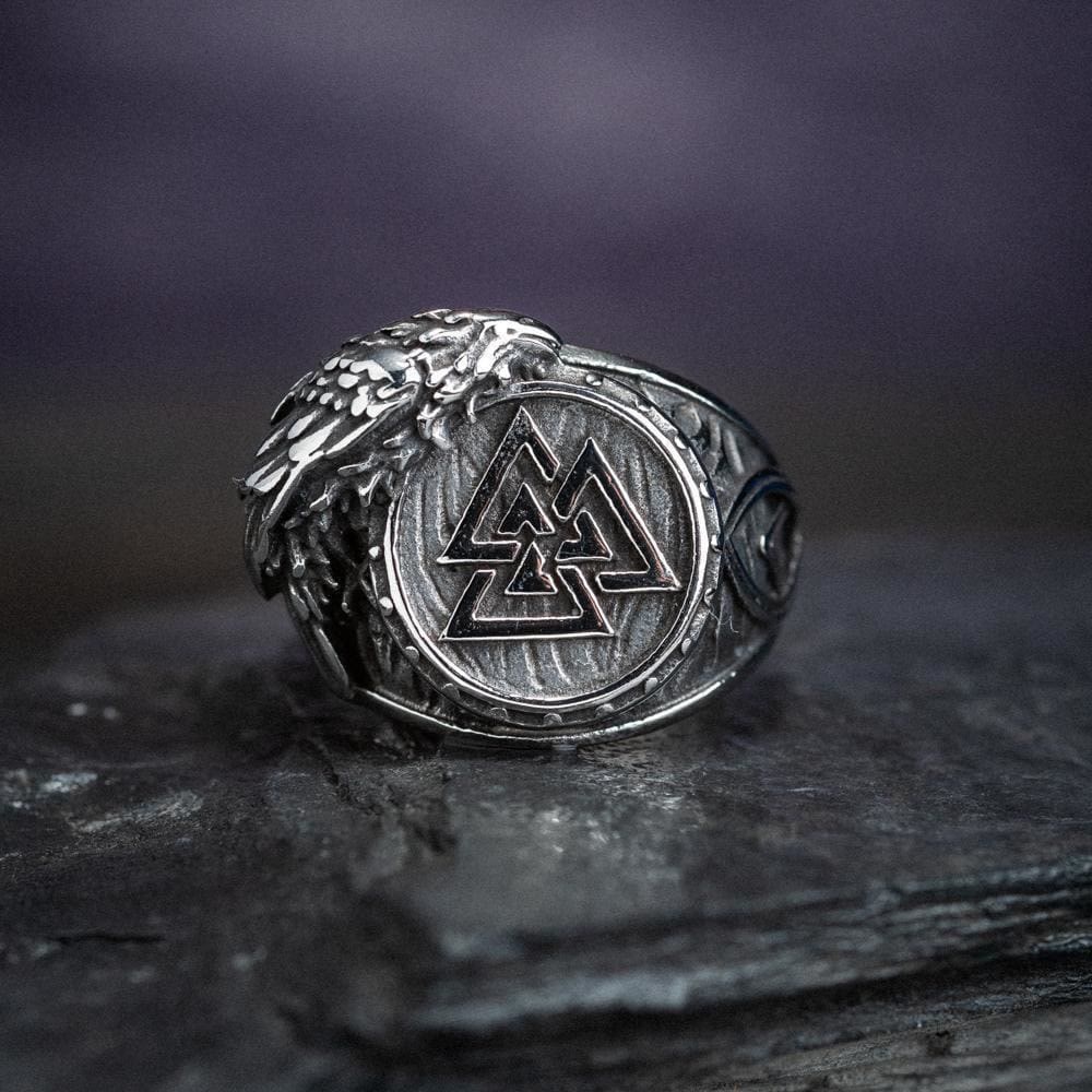 Men's Viking Raven And Valknut Ring