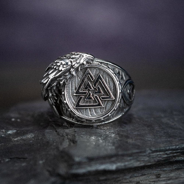 Men's Viking Raven And Valknut Ring