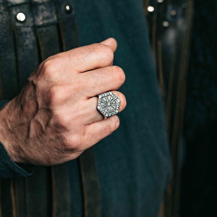 Valknut Compass Stainless Steel Viking Ring