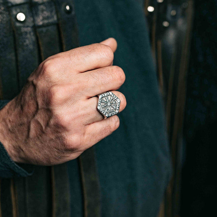 Valknut Compass Stainless Steel Viking Ring