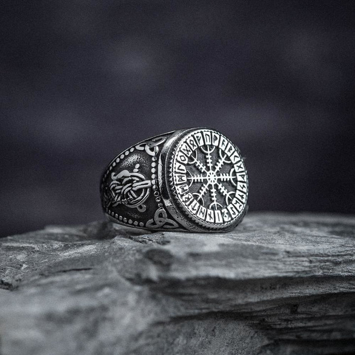 Helm Of Awe Rune And Triquetra Amulet Ring