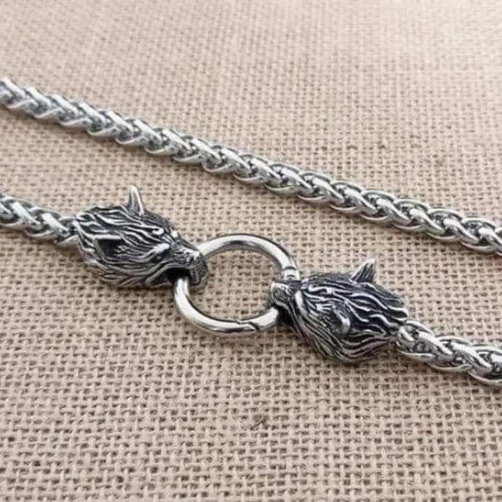 Vintage Viking Mjolnir With Wolves Necklace & Bracelet