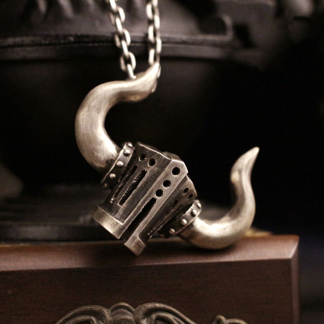 Retro Crusader Horned Heavy Helmet Necklace