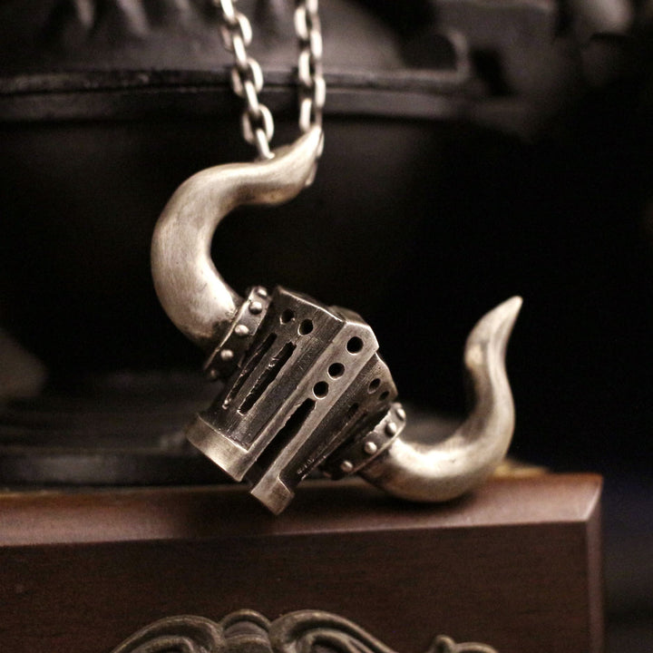 Retro Crusader Horned Heavy Helmet Necklace