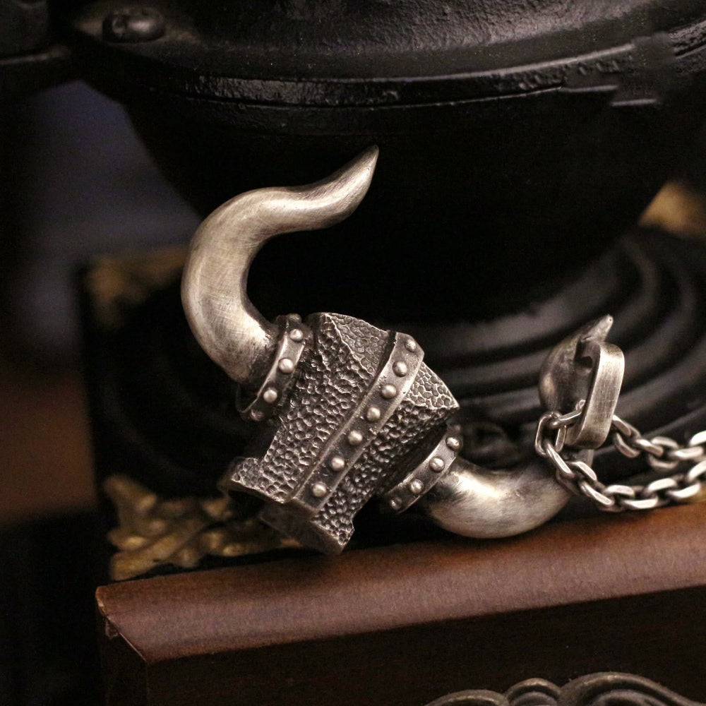 Retro Crusader Horned Heavy Helmet Necklace