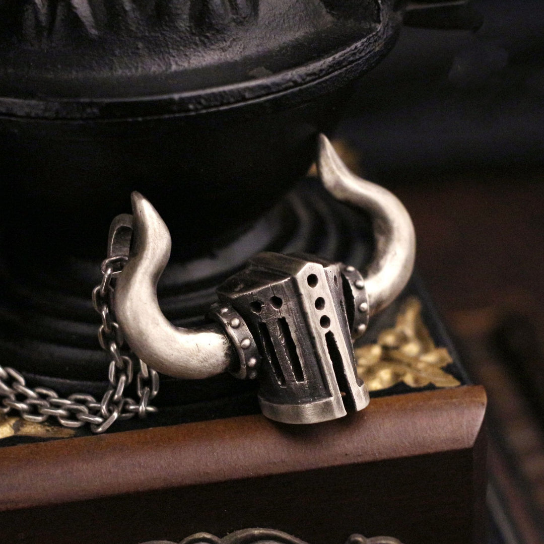 Retro Crusader Horned Heavy Helmet Necklace