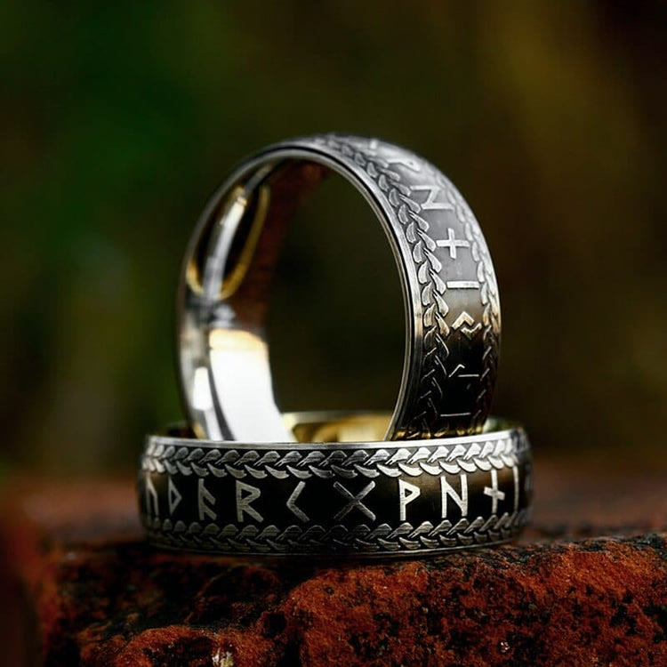 Nordic Rune Braided Pattern Viking Ring