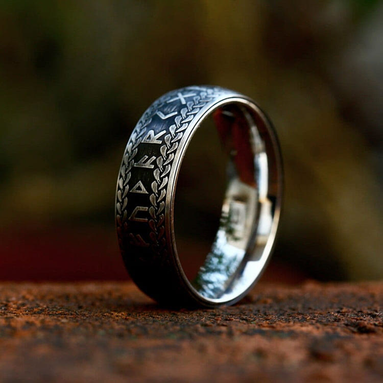 Nordic Rune Braided Pattern Viking Ring