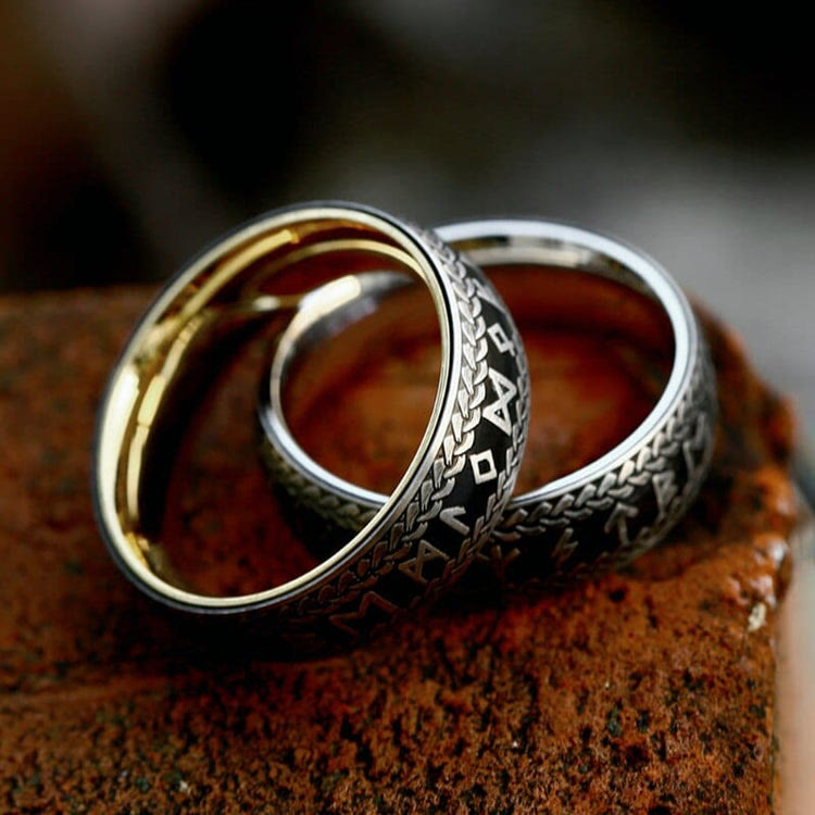 Nordic Rune Braided Pattern Viking Ring