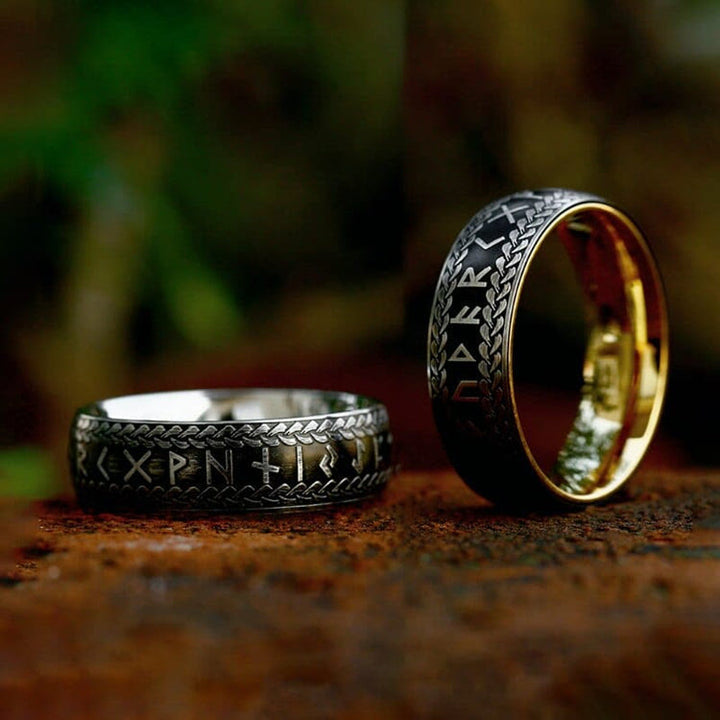 Nordic Rune Braided Pattern Viking Ring