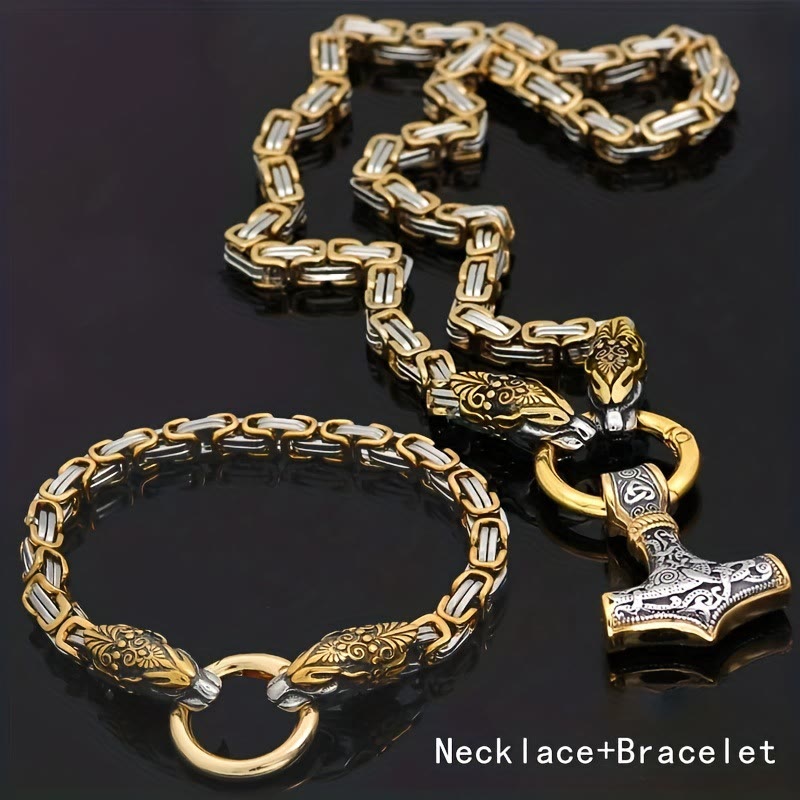 Fenrir Viking Thor's Hammer Necklace & Bracelet